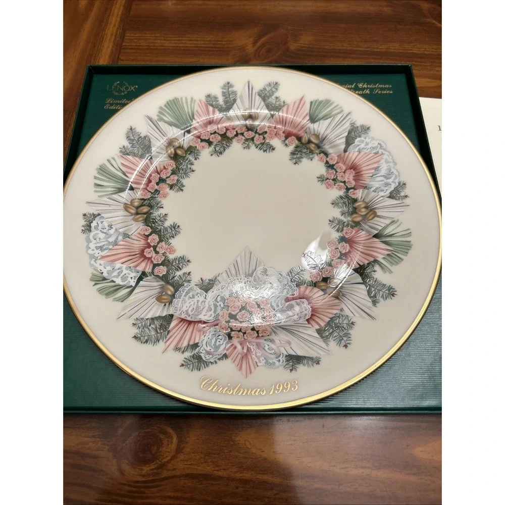 lenox colonial christmas wreath plate 1993 Pink Lace Pine NIB‎